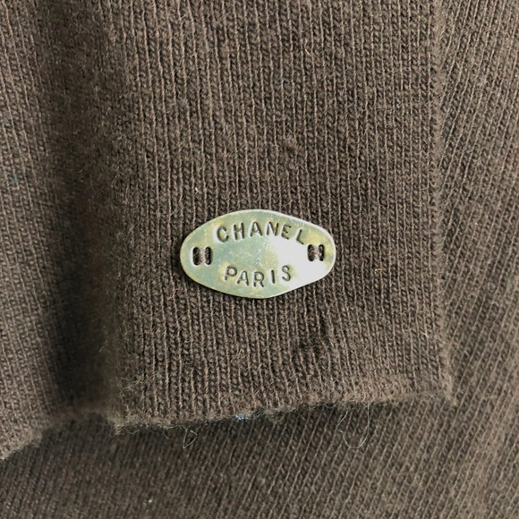 Chanel Shawl Scarf Chocolate Brown Knit Split Shawl Vintage 80s Rare with COA - Picture 6 of 8